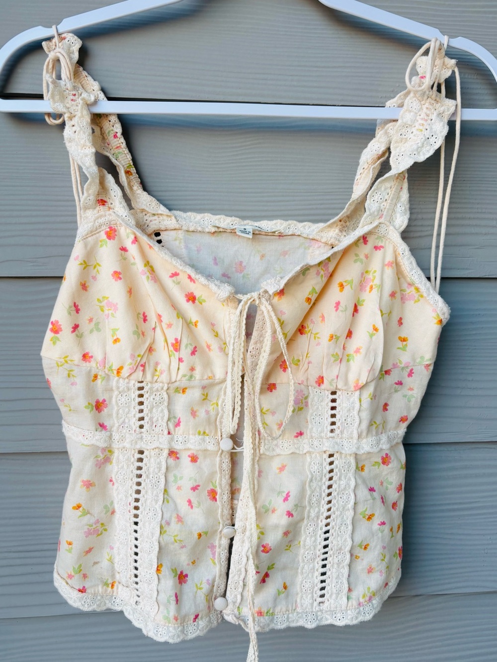 For Love & Lemons Floral Lace Corset Cami Top Cream Pink Size Small